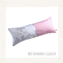 Lade das Bild in den Galerie-Viewer, GEBURTSKISSEN mit Echtmaßen und Gewicht „Herzen“ & Glitzerschrift