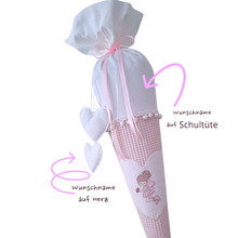 Lade das Bild in den Galerie-Viewer, SCHULTÜTE "Kleine Elfe" personalisiert m. Namen rosa/weiß Stoff - 70 cm mit Rohling