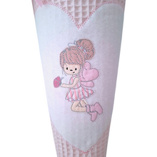 Lade das Bild in den Galerie-Viewer, SCHULTÜTE "kleine Elfe" personalisiert m. Namen bestickt aus Stoff weiß/rosa - 70 cm mit Papprohling