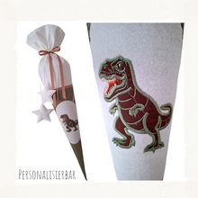 Lade das Bild in den Galerie-Viewer, SCHULTÜTE "Dinosaurier" personalisiert m. Namen grün/weiß Stoff - 70 cm mit Rohling