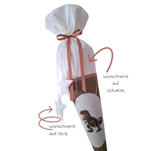 Lade das Bild in den Galerie-Viewer, SCHULTÜTE "Dinosaurier" personalisiert m. Namen grün/weiß Stoff - 70 cm mit Rohling