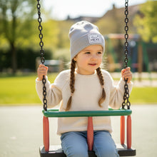 Lade das Bild in den Galerie-Viewer, HIPSTER BEANIE MÜTZE "kleine Hexe" aus Rippjersey für Babys und Kleinkinder mit Kunstlederpatch