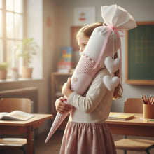 Lade das Bild in den Galerie-Viewer, SCHULTÜTE "kleine Elfe" personalisiert m. Namen bestickt aus Stoff weiß/rosa - 70 cm mit Papprohling