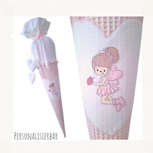 Lade das Bild in den Galerie-Viewer, SCHULTÜTE &quot;Kleine Elfe&quot; personalisiert m. Namen rosa/weiß Stoff - 70 cm mit Rohling
