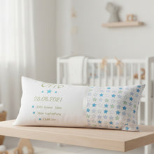 Lade das Bild in den Galerie-Viewer, GEBURTSKISSEN mit Echtmaßen und Gewicht „Sterne" blau
